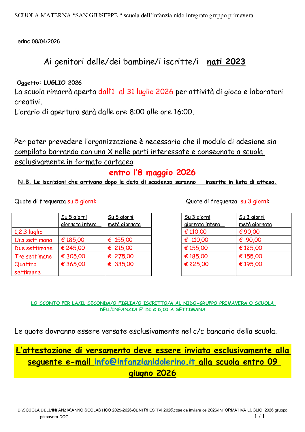 TARIFFE LUGLIO nati 2023